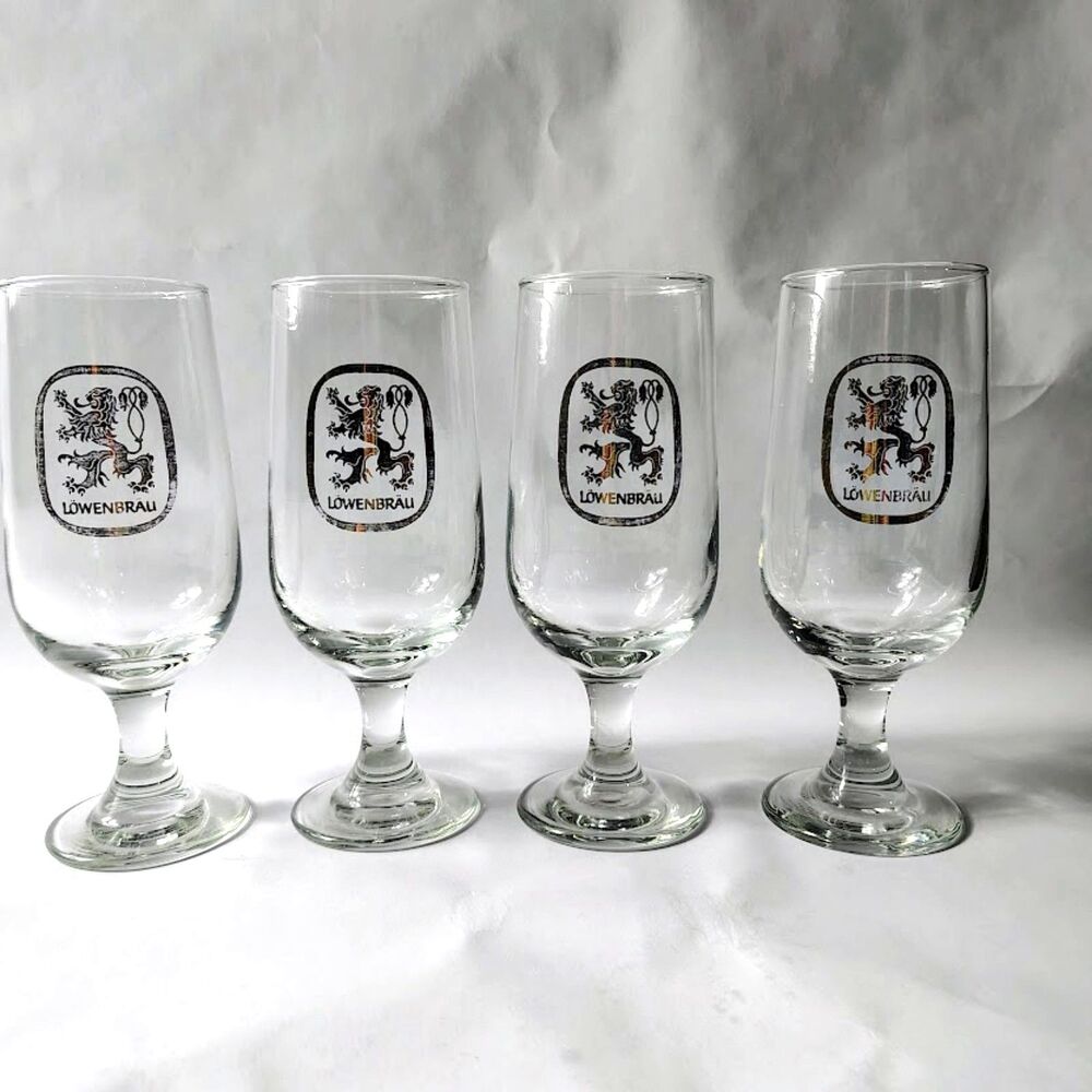 Set 4 LOWENBRAU Pilsner Beer Glasses Short Stemmed